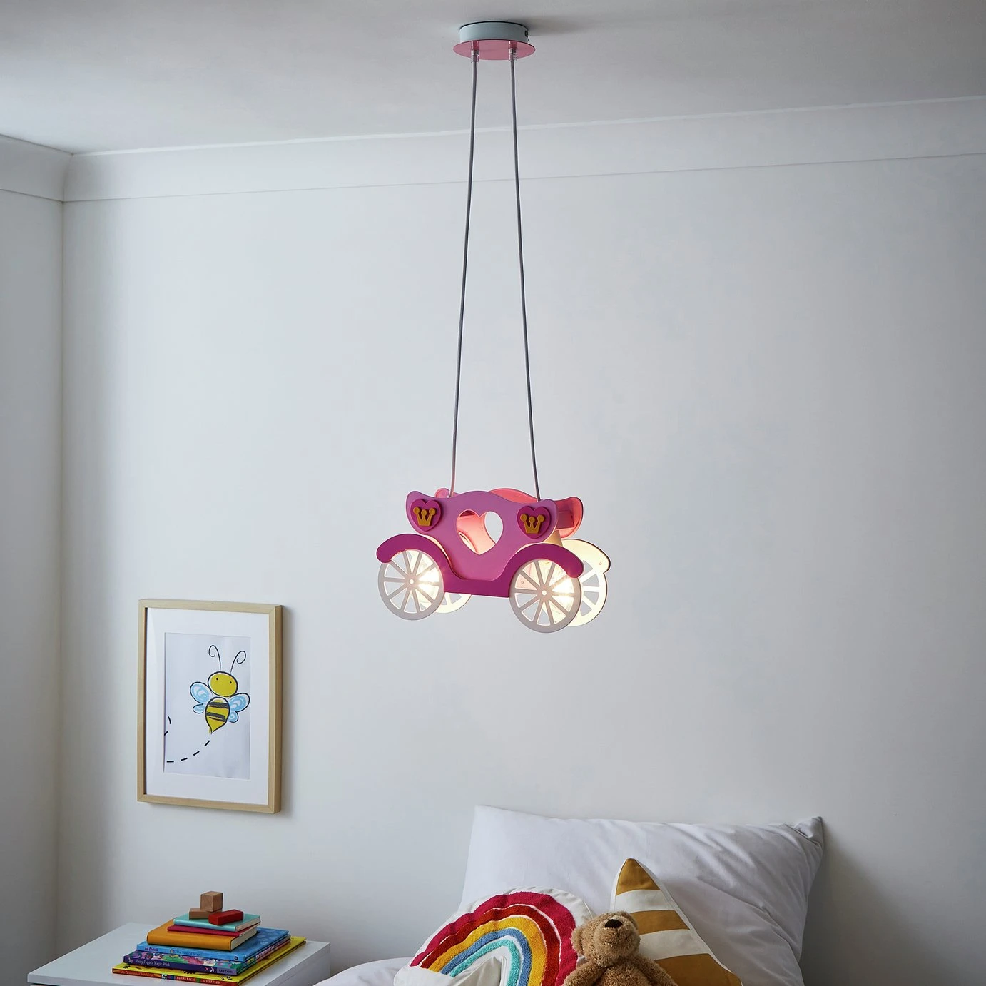 Glow Kids Princess Carriage Pendant Light - Pink & White 2 Glow Kids Princess Carriage Pendant Light - Pink & White - Image 2