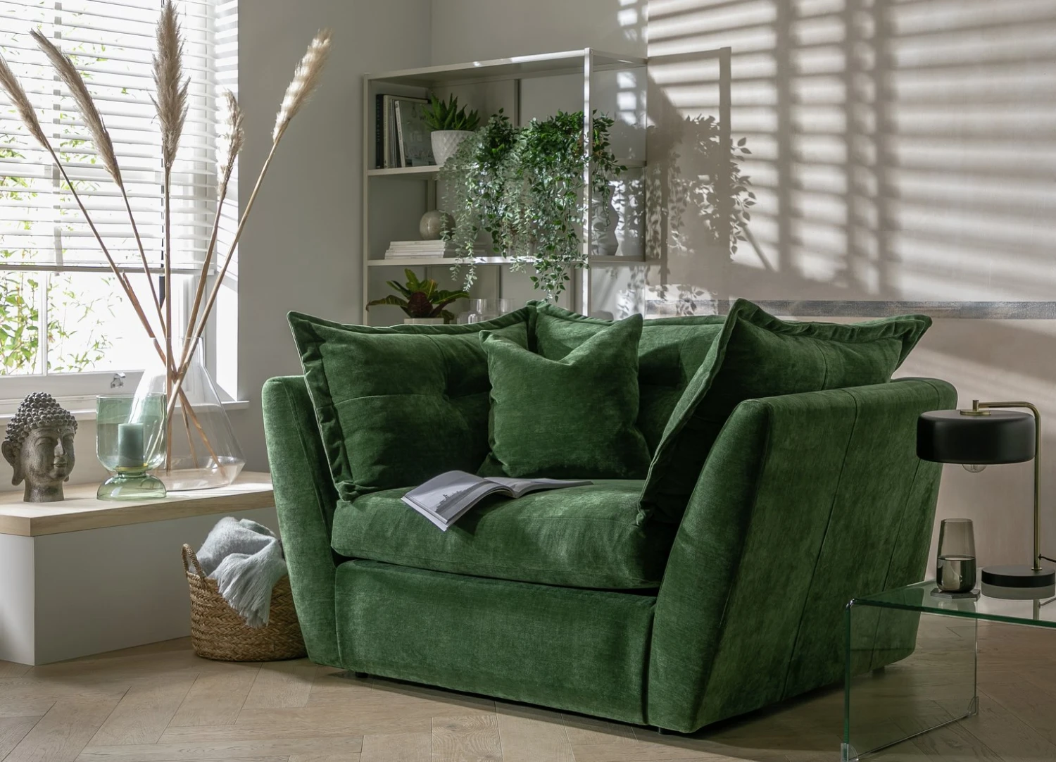 Habitat Jacques Velvet Cuddle Chair - Moss Green 2 Habitat Jacques Velvet Cuddle Chair - Moss Green - Image 2