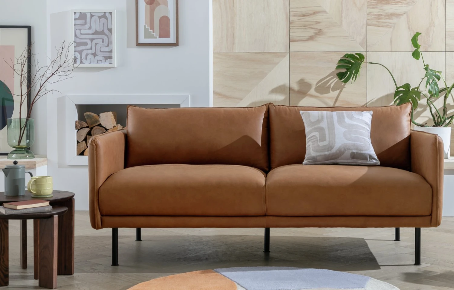 Habitat Moore Leather 3 Seater Sofa - Tan 2 Habitat Moore Leather 3 Seater Sofa - Tan - Image 2