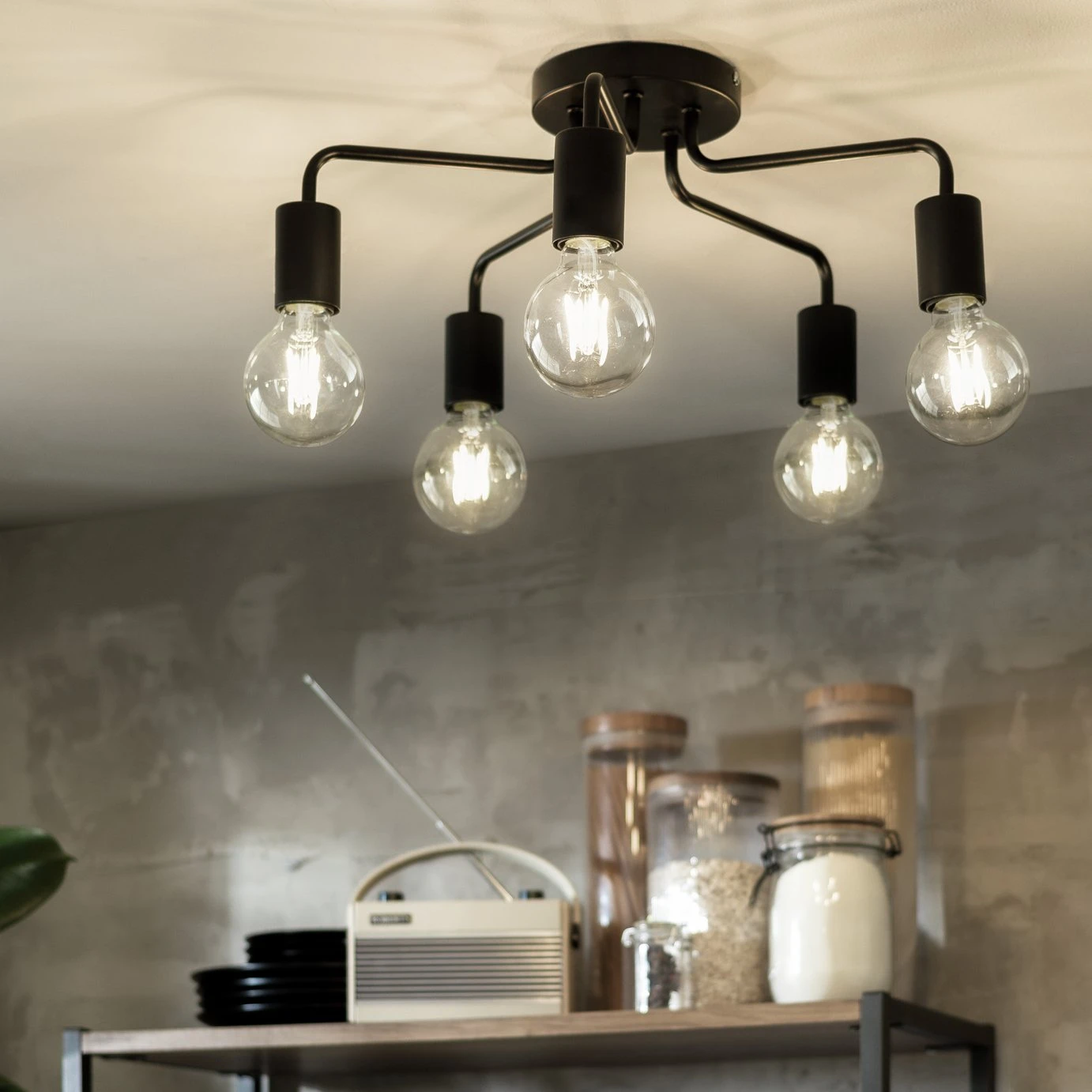 Habitat Rayner Steel 5 Light LED Flush Ceiling Light - Black 1 Habitat Rayner Steel 5 Light LED Flush Ceiling Light - Black