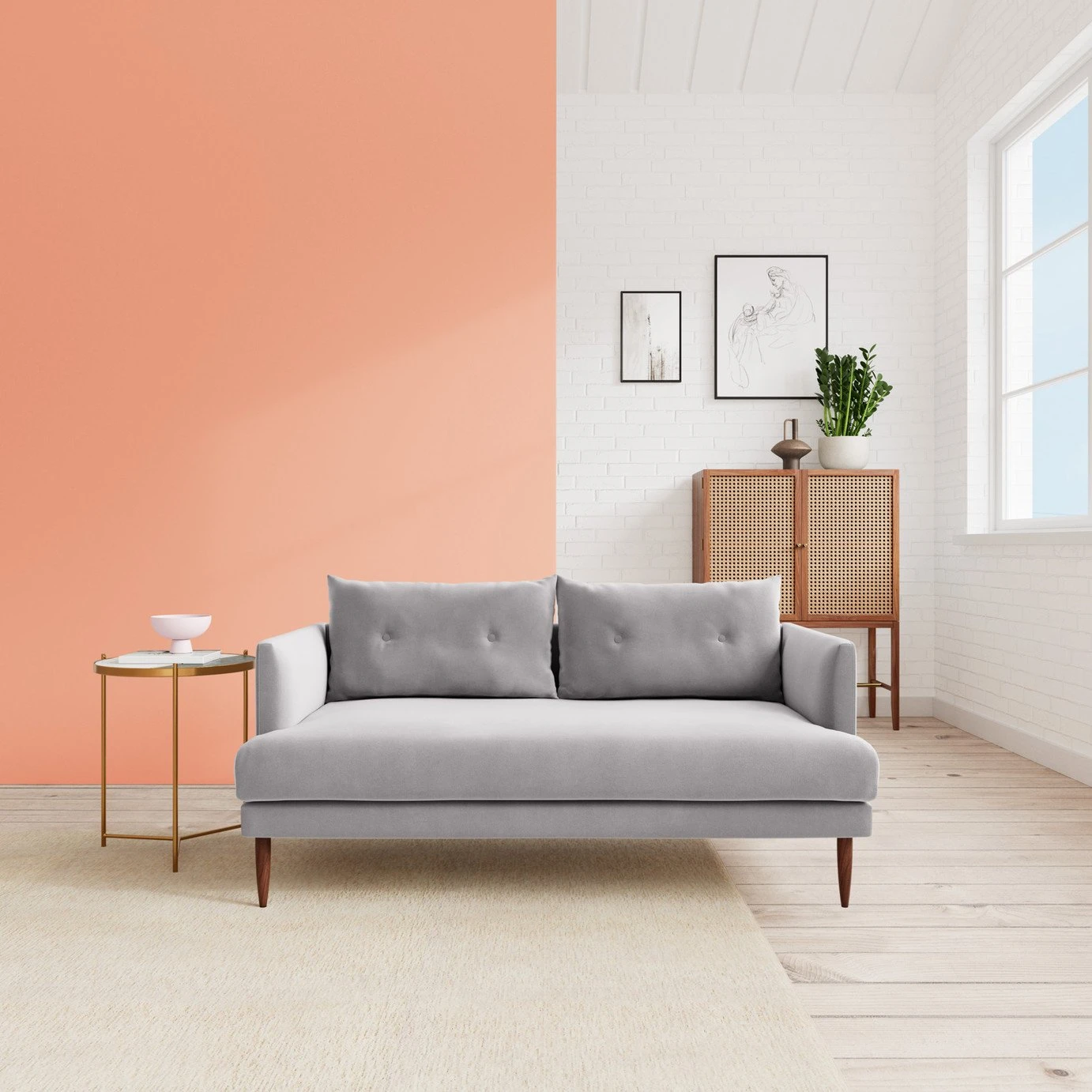 Swoon Kalmar Velvet 2 Seater Sofa - Silver Grey 2 Swoon Kalmar Velvet 2 Seater Sofa - Silver Grey - Image 2