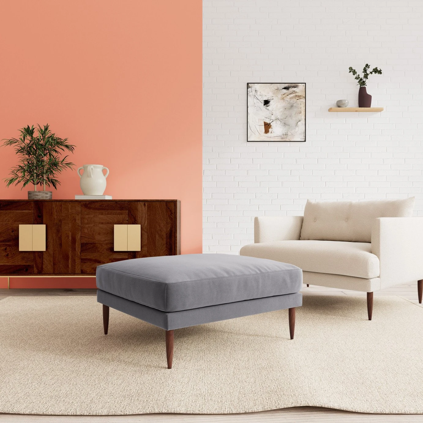 Swoon Kalmar Velvet Ottoman Footstool - Granite Grey 2 Swoon Kalmar Velvet Ottoman Footstool - Granite Grey - Image 2