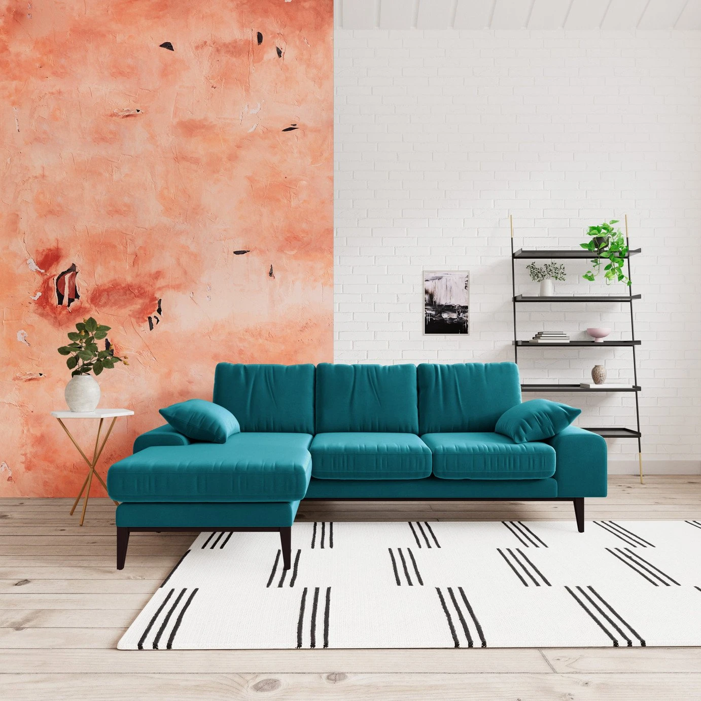 Swoon Tulum Velvet Left Hand Corner Sofa - Kingfisher Blue 2 Swoon Tulum Velvet Left Hand Corner Sofa - Kingfisher Blue - Image 2