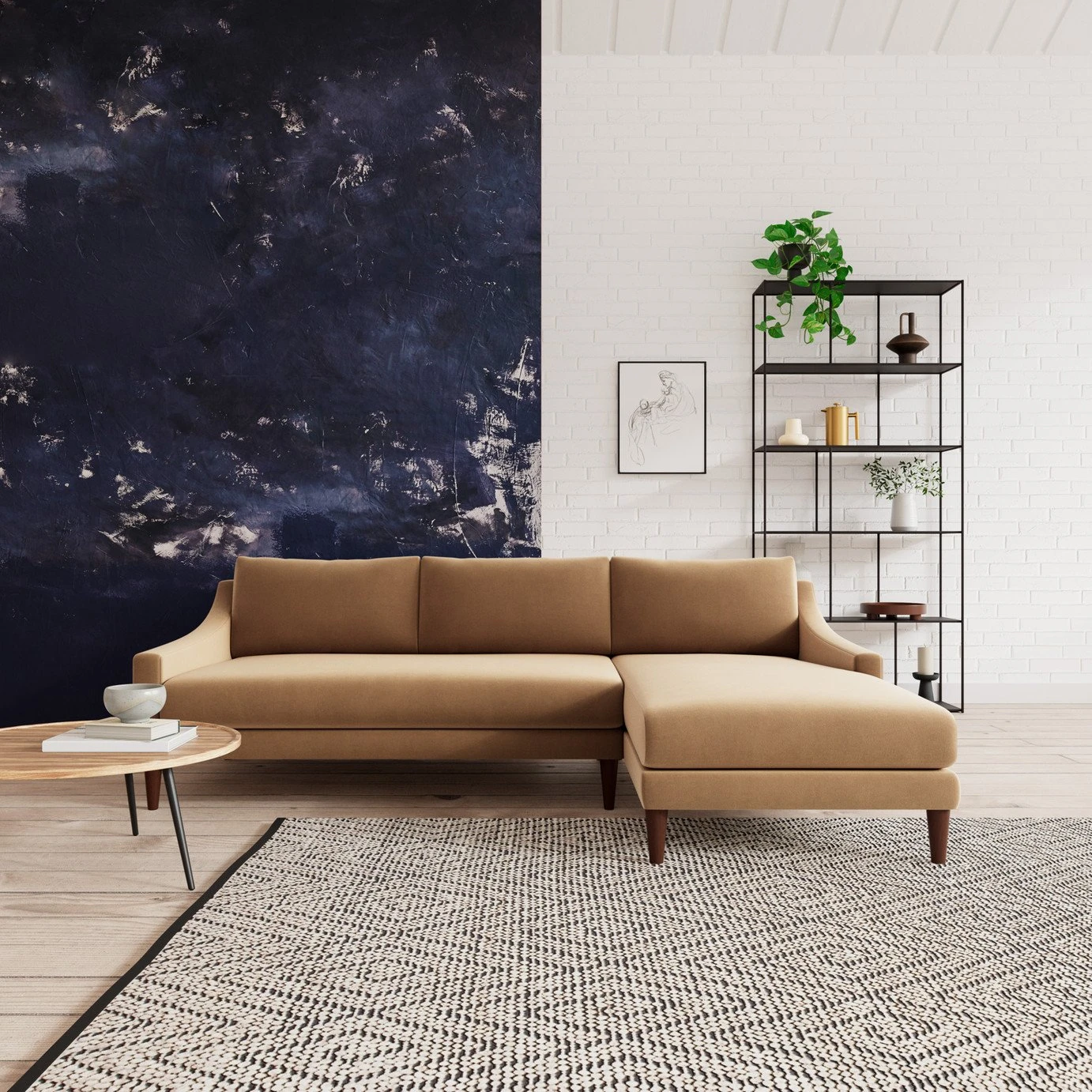 Swoon Turin Velvet Right Hand Corner Sofa - Biscuit 2 Swoon Turin Velvet Right Hand Corner Sofa - Biscuit - Image 2