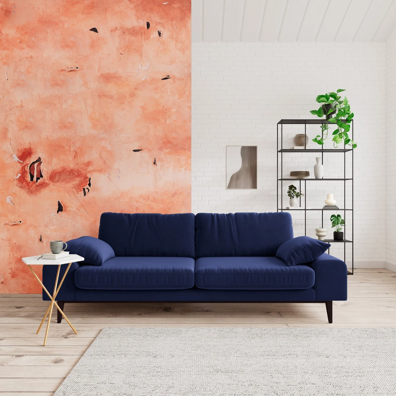 Swoon Tulum Velvet 3 Seater Sofa - Ink Blue 2 Swoon Tulum Velvet 3 Seater Sofa - Ink Blue - Image 2