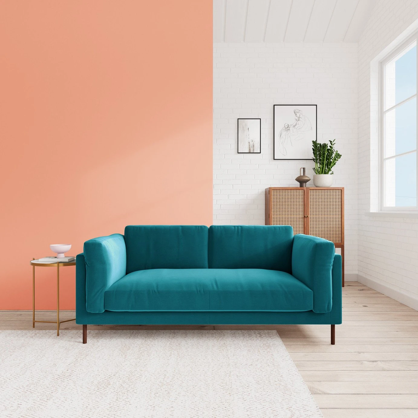 Swoon Munich Velvet 2 Seater Sofa- Kingfisher Blue 2 Swoon Munich Velvet 2 Seater Sofa- Kingfisher Blue - Image 2