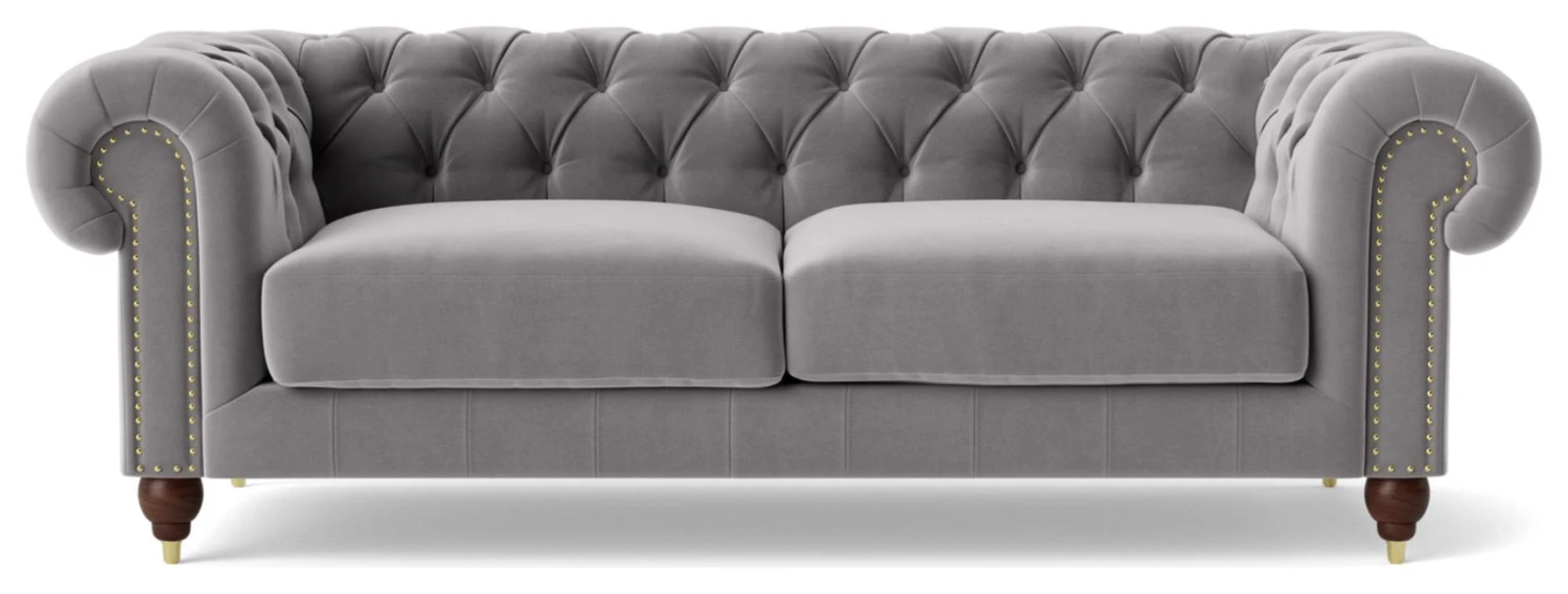 Swoon Winston Velvet 3 Seater Sofa - Silver Grey 1 Swoon Winston Velvet 3 Seater Sofa - Silver Grey