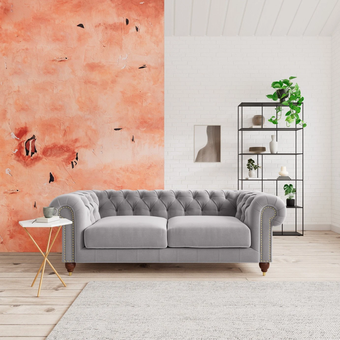 Swoon Winston Velvet 3 Seater Sofa - Silver Grey 2 Swoon Winston Velvet 3 Seater Sofa - Silver Grey - Image 2