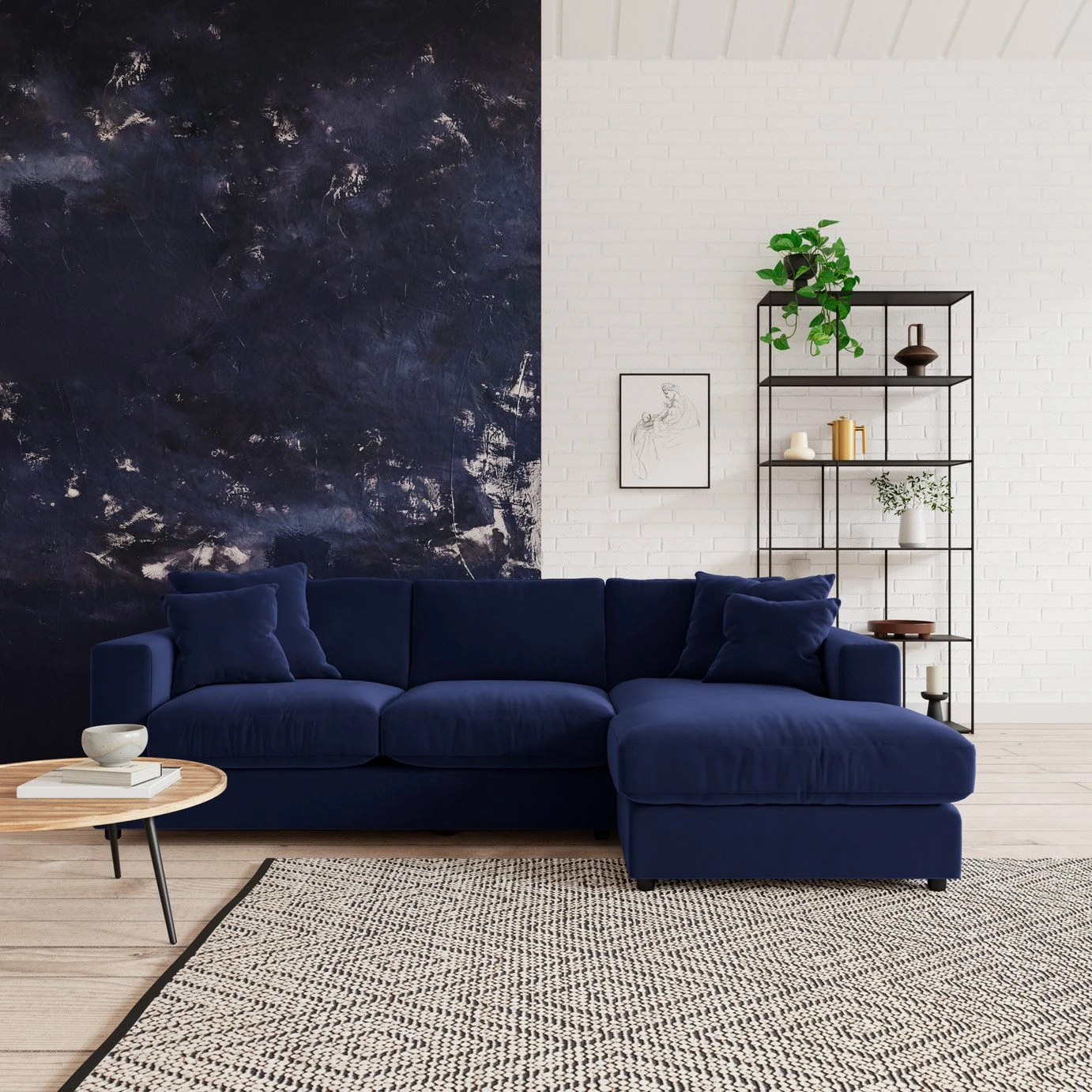 Swoon Althaea Velvet Right Hand Corner Sofa - Ink Blue 2 Swoon Althaea Velvet Right Hand Corner Sofa - Ink Blue - Image 2