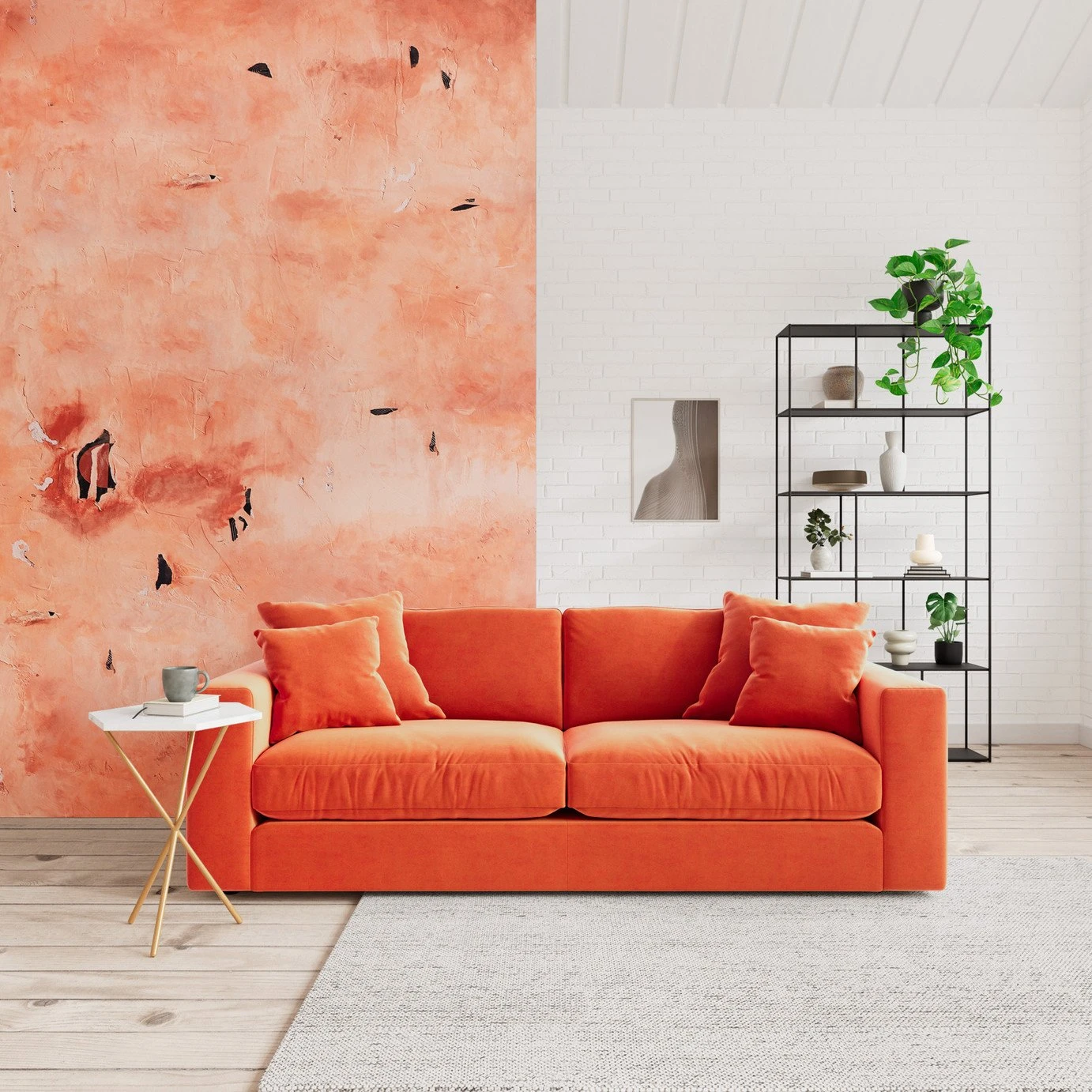 Swoon Althaea Velvet 3 Seater Sofa - Burnt Orange 2 Swoon Althaea Velvet 3 Seater Sofa - Burnt Orange - Image 2