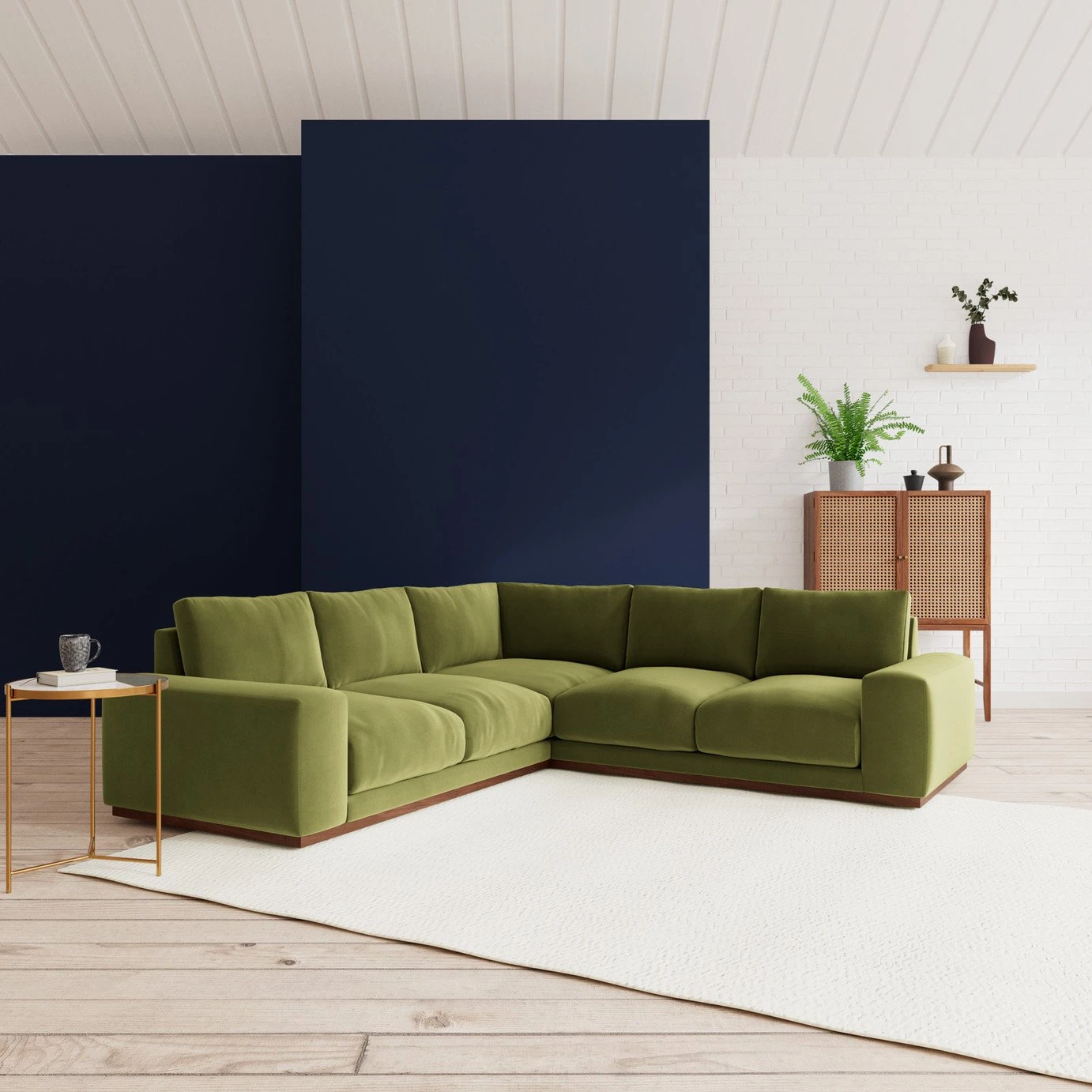 Swoon Denver Velvet 5 Seater Corner Sofa - Fern Green 2 Swoon Denver Velvet 5 Seater Corner Sofa - Fern Green - Image 2