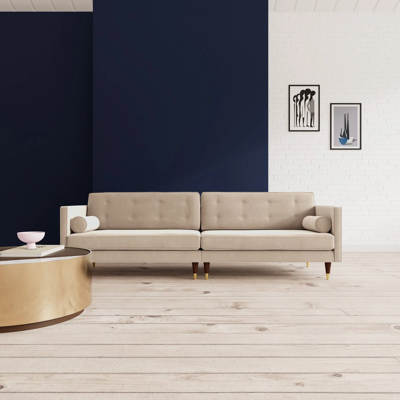 Swoon Porto Velvet 4 Seater Sofa - Taupe 2 Swoon Porto Velvet 4 Seater Sofa - Taupe - Image 2