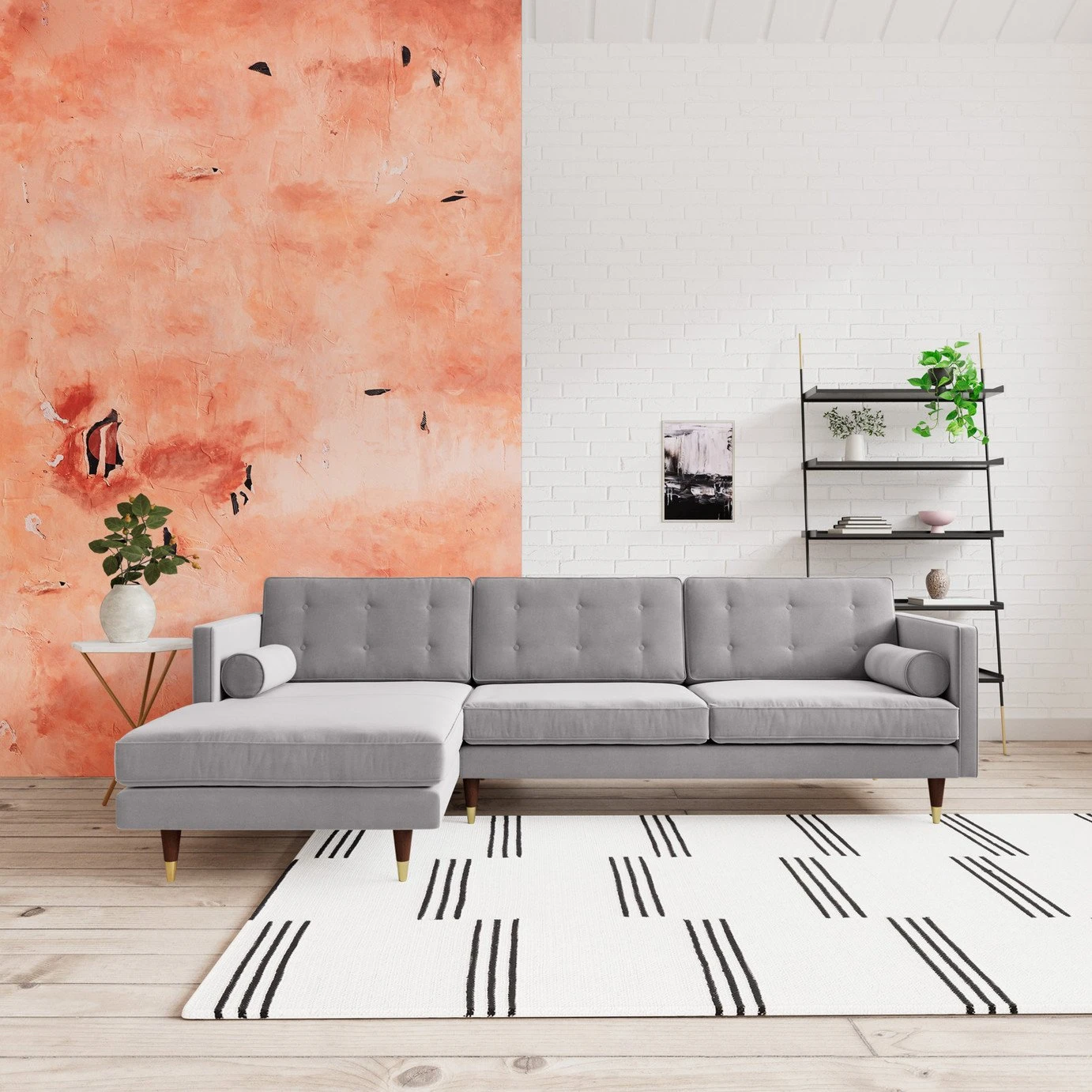 Swoon Porto Velvet Left Hand Corner Sofa - Silver Grey 2 Swoon Porto Velvet Left Hand Corner Sofa - Silver Grey - Image 2