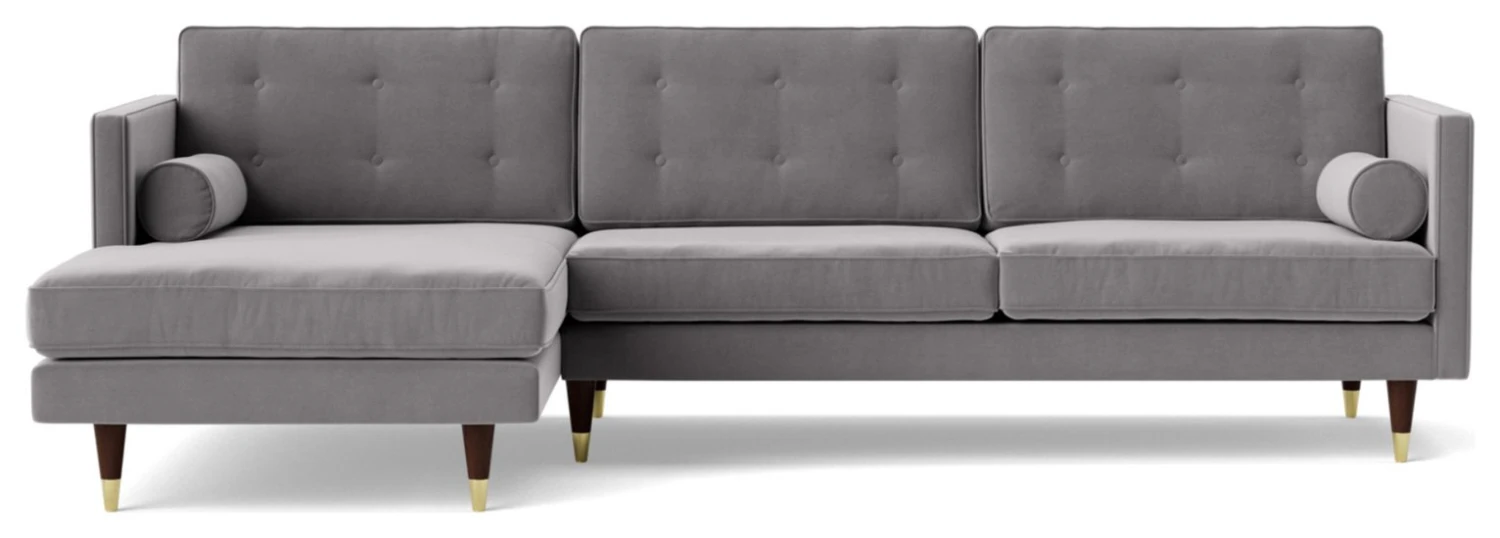 Swoon Porto Velvet Left Hand Corner Sofa - Silver Grey 6 Swoon Porto Velvet Left Hand Corner Sofa - Silver Grey - Image 6