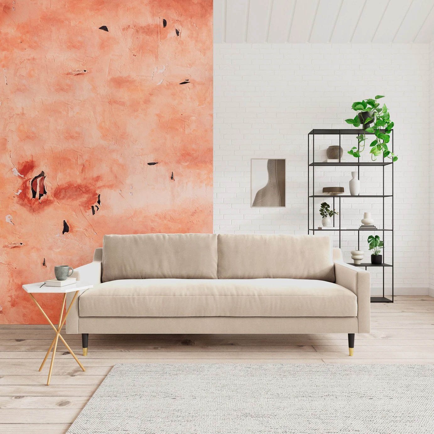 Swoon Rieti Velvet 3 Seater Sofa - Taupe 2 Swoon Rieti Velvet 3 Seater Sofa - Taupe - Image 2