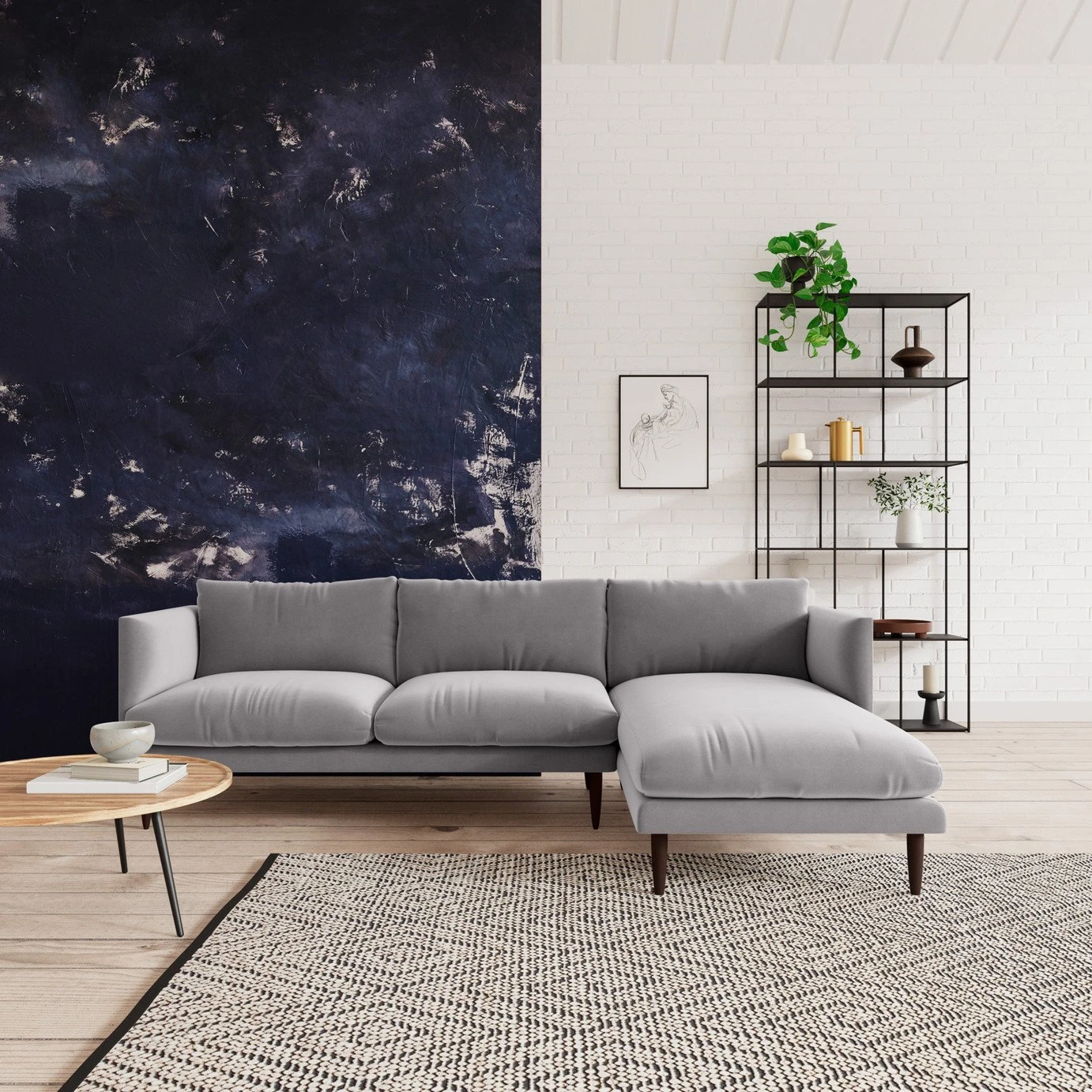 Swoon Luna Velvet Right Hand Corner Sofa - Silver Grey 2 Swoon Luna Velvet Right Hand Corner Sofa - Silver Grey - Image 2