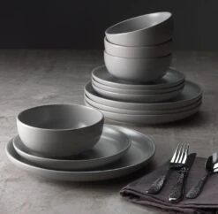 Habitat 12 Piece Stoneware Dinner Set - Matt Grey -Chic Household Items 2151768 R Z004C