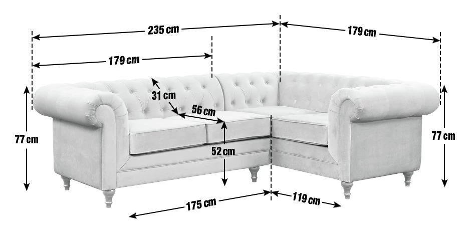 Habitat Chesterfield Velvet Left Hand Corner Sofa-Light Grey 4 Habitat Chesterfield Velvet Left Hand Corner Sofa-Light Grey - Image 4
