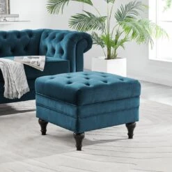 Habitat Chesterfield Velvet Storage Footstool - Blue -Chic Household Items 3369683 R Z004A