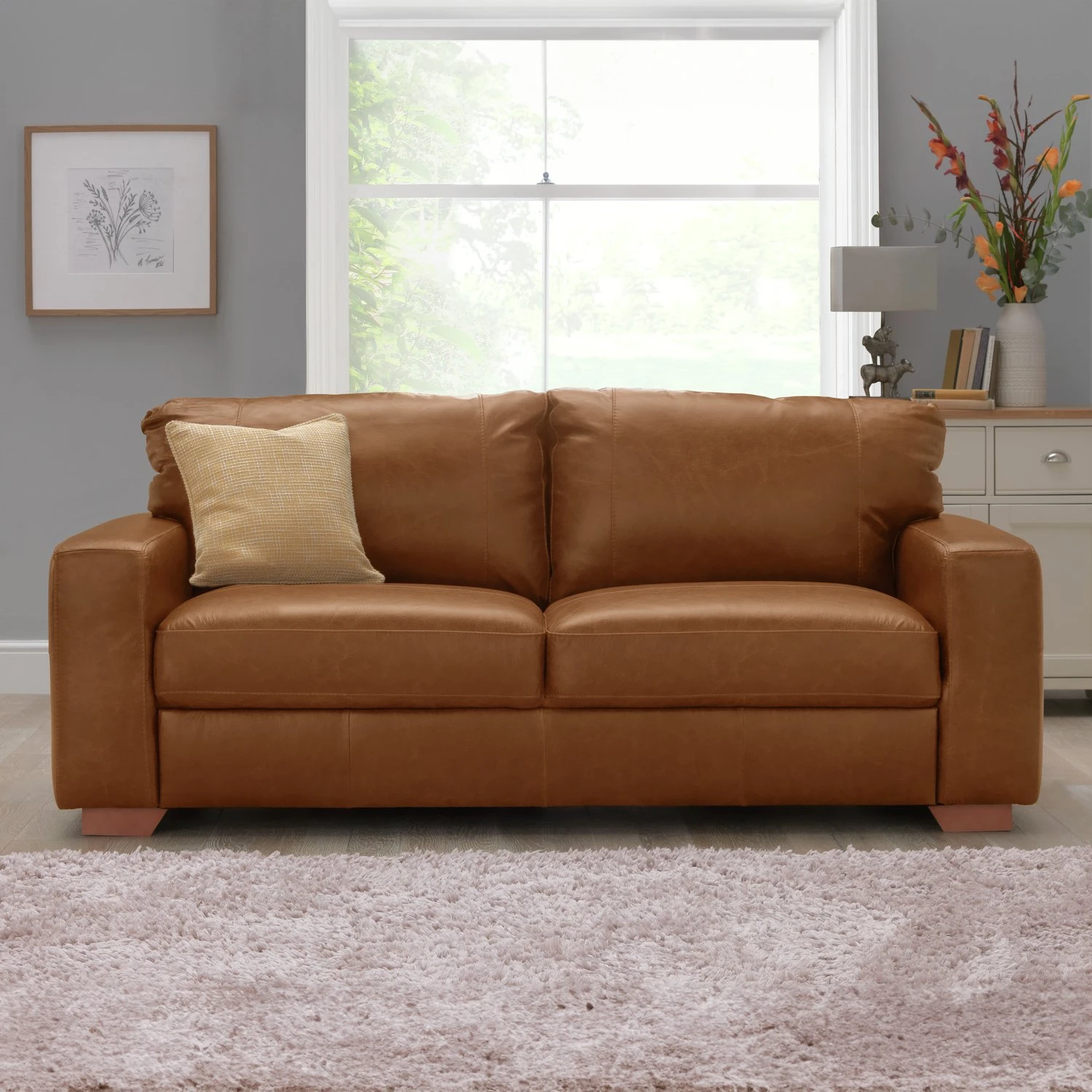 Habitat Eton Leather 3 Seater Sofa - Tan 2 Habitat Eton Leather 3 Seater Sofa - Tan - Image 2