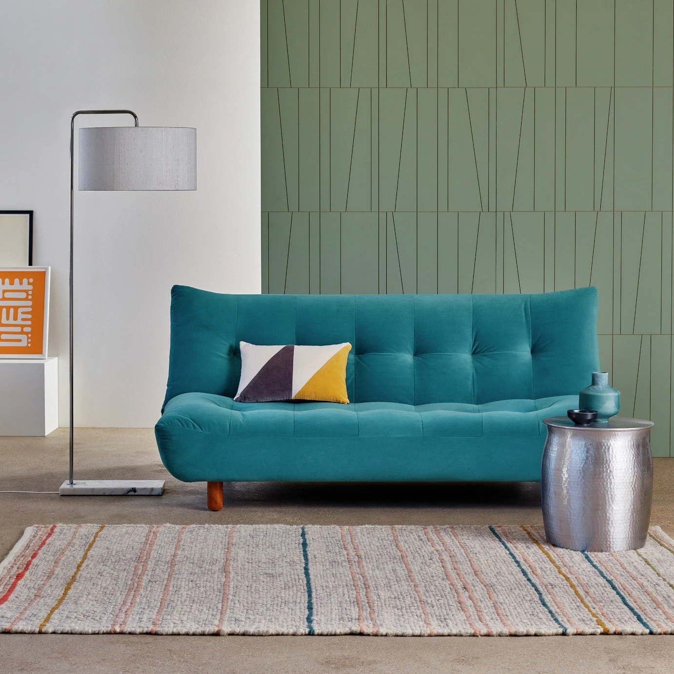 Habitat Kota 3 Seater Velvet Clic Clac Sofa Bed - Teal 2 Habitat Kota 3 Seater Velvet Clic Clac Sofa Bed - Teal - Image 2