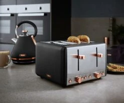 Tower T20051RG Cavaletto 4 Slice Toaster - Black & Rose Gold -Chic Household Items 4660800 R Z004A