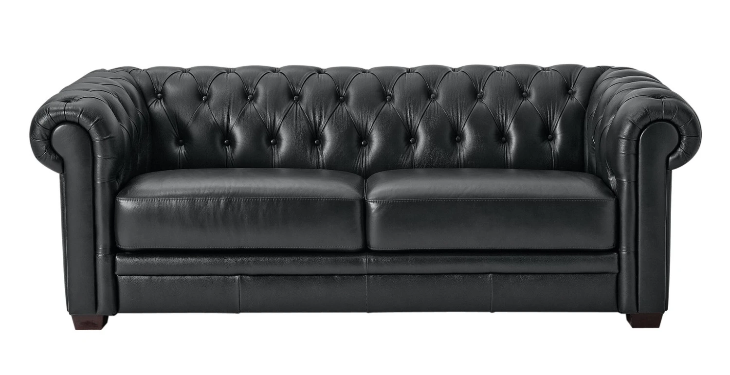 Habitat Chesterfield Leather 3 Seater Sofa - Black 1 Habitat Chesterfield Leather 3 Seater Sofa - Black