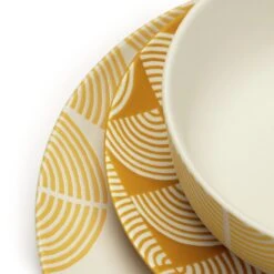 Habitat Block Print 12 Piece Stoneware Dinner Set - Yellow -Chic Household Items 7040575 R Z005A