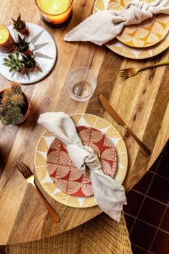 Habitat Block Print 12 Piece Stoneware Dinner Set - Yellow -Chic Household Items 7040575 R Z005C