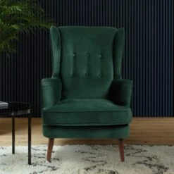 Habitat Callie Velvet Wingback Chair - Forest Green -Chic Household Items 7878486 R Z001C