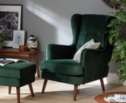 Habitat Callie Velvet Wingback Chair - Forest Green -Chic Household Items 7878486 R Z002C