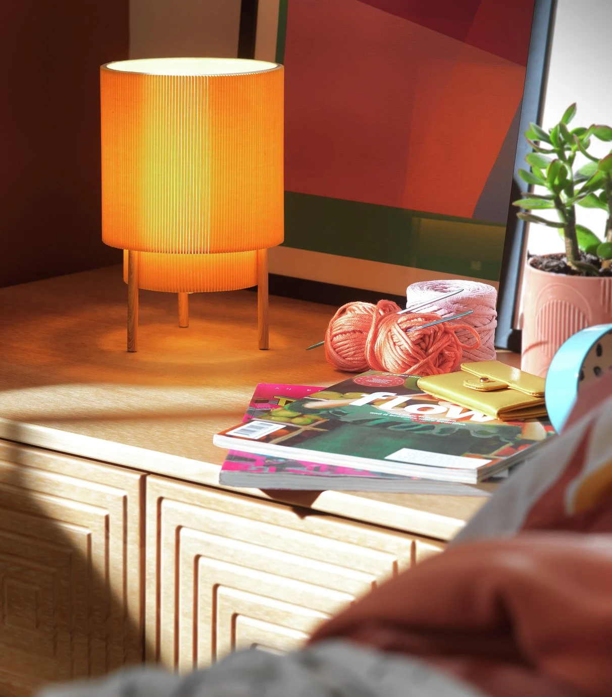 Habitat Mid Century Pleated Column Table Lamp - Yellow 2 Habitat Mid Century Pleated Column Table Lamp - Yellow - Image 2