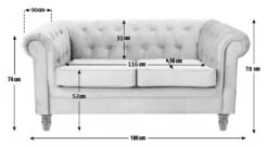 Habitat Chesterfield Velvet 2 Seater Sofa - Blue -Chic Household Items 8817109 R E001