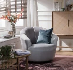 Habitat Ezra Velvet Swivel Chair - Light Grey -Chic Household Items 8819372 R Z002C