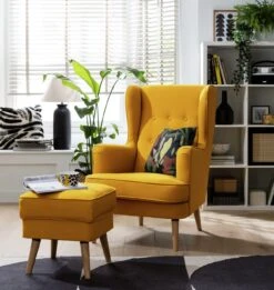 Habitat Callie Fabric Wingback Chair - Mustard -Chic Household Items 8887562 R Z002C