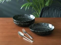 Habitat Preto 4 Piece Stoneware Pasta Bowls - Black -Chic Household Items 9310791 R Z002C