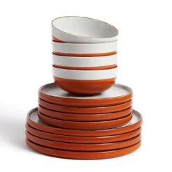 Habitat 12 Piece Stoneware Dinner Set - Rust Speckle -Chic Household Items 9361173 R Z002A