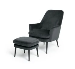 Habitat Celine Velvet Wingback Chair With Footstool-Charcoal -Chic Household Items 9401019 R Z002A