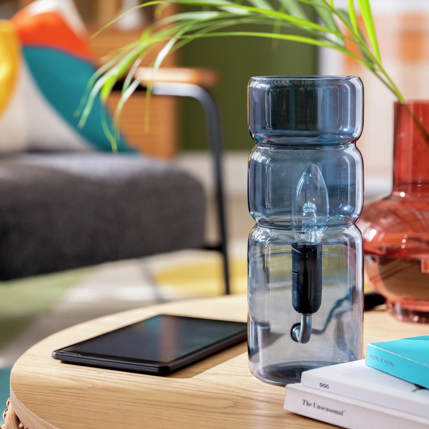 Habitat Parr Glass Column Table Lamp - Blue 1 Habitat Parr Glass Column Table Lamp - Blue