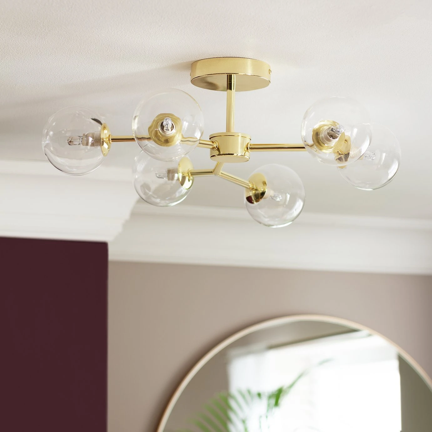 Habitat Molecular 6 Light Metal Flush Ceiling Light - Brass 1 Habitat Molecular 6 Light Metal Flush Ceiling Light - Brass
