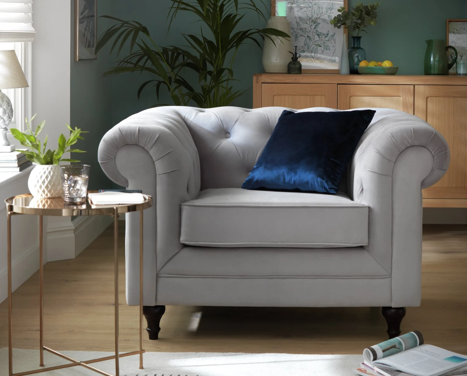 Habitat Chesterfield Velvet Armchair - Blue 2 Habitat Chesterfield Velvet Armchair - Blue - Image 2