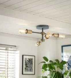 Habitat Tay 4 Light Flush To Ceiling Light - Grey & Brass -Chic Household Items 9467644 R Z002C