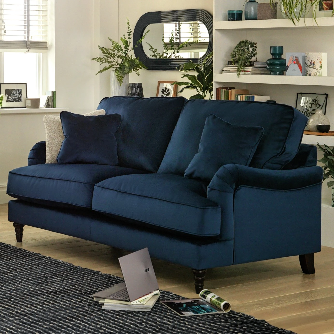 Habitat Matilda Velvet 3 Seater Sofa - Light Blue 2 Habitat Matilda Velvet 3 Seater Sofa - Light Blue - Image 2