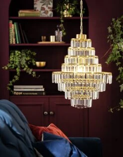 Habitat Presley Glass 8 Tier Chandelier - Brass -Chic Household Items 9514449 R Z002C