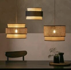 Habitat Ashi Rattan 40cm Shade - Natural & Black -Chic Household Items 9519602 R Z002C