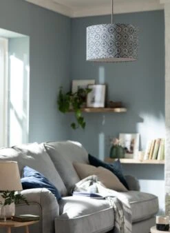 Habitat Country Floral Printed 30cm Drum Shade - Grey -Chic Household Items 9521322 R Z003C