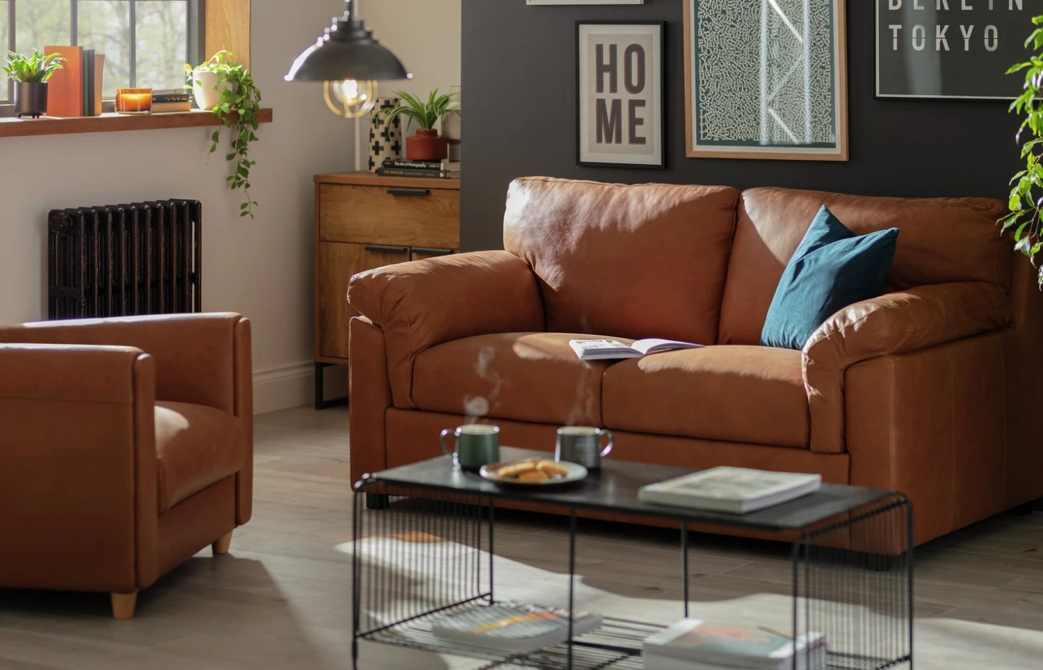 Habitat Florence Leather 2 Seater Sofa - Tan 2 Habitat Florence Leather 2 Seater Sofa - Tan - Image 2