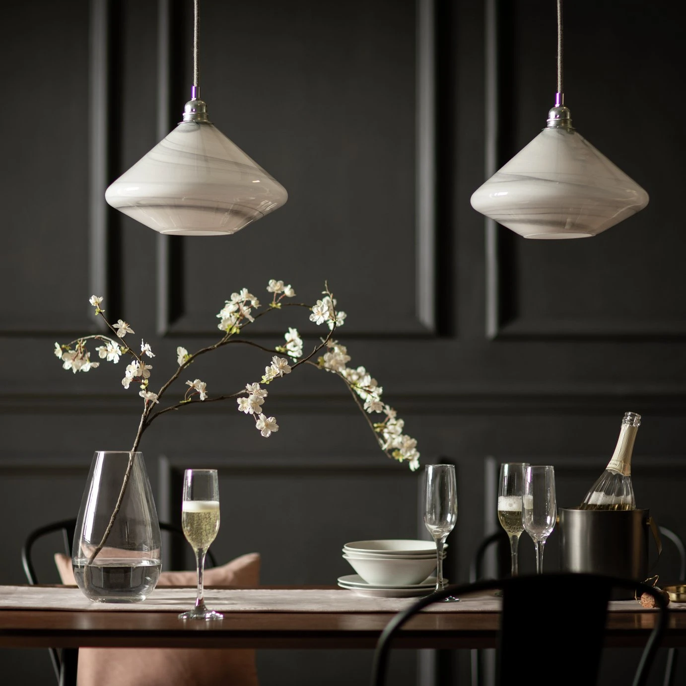 Habitat Lati Marble Glass Pendant - Black & White 1 Habitat Lati Marble Glass Pendant - Black & White