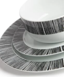 Habitat Black Dash 12 Piece Porcelain Dinner Set 13 Habitat Black Dash 12 Piece Porcelain Dinner Set -Chic Household Items 9576731 R Z005A