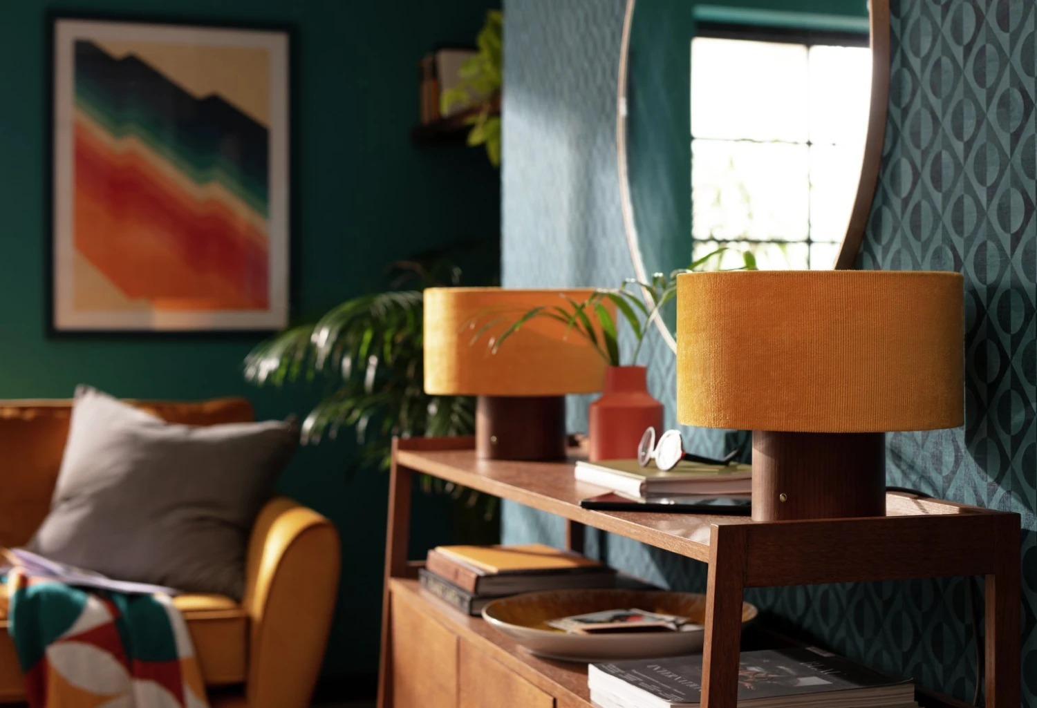 Habitat Corduroy Touch Table Lamp - Mustard & Walnut 4 Habitat Corduroy Touch Table Lamp - Mustard & Walnut - Image 4